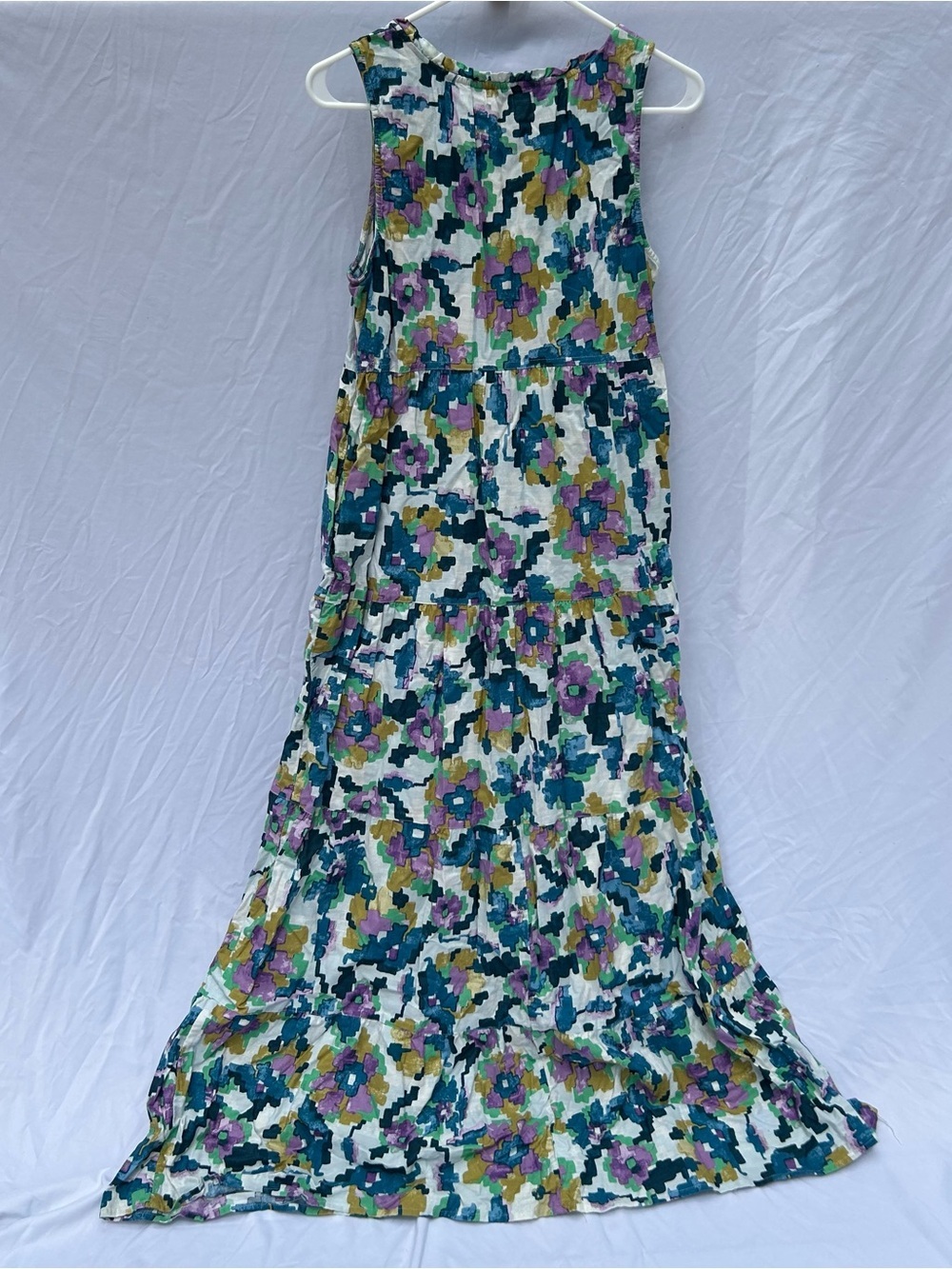 Floral Tiered ruffle Maxi Dress in Teal, Purple & Mustard Cottagecore - Picture 5 of 7